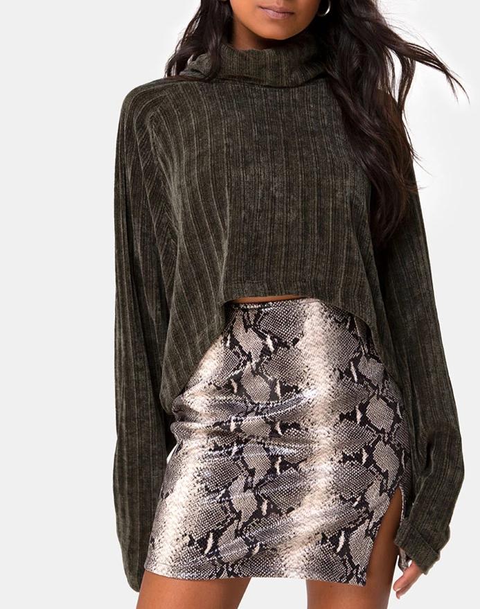 Evie Cropped Sweater in Khaki Chenille - Awmao