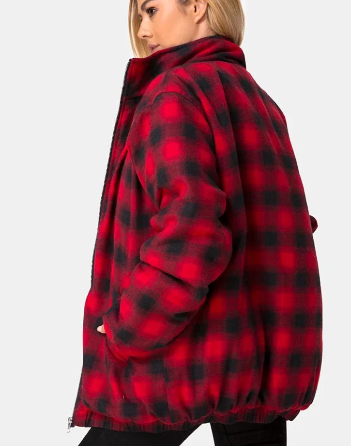 Raven Jacket in Plaid Red Black - Awmao