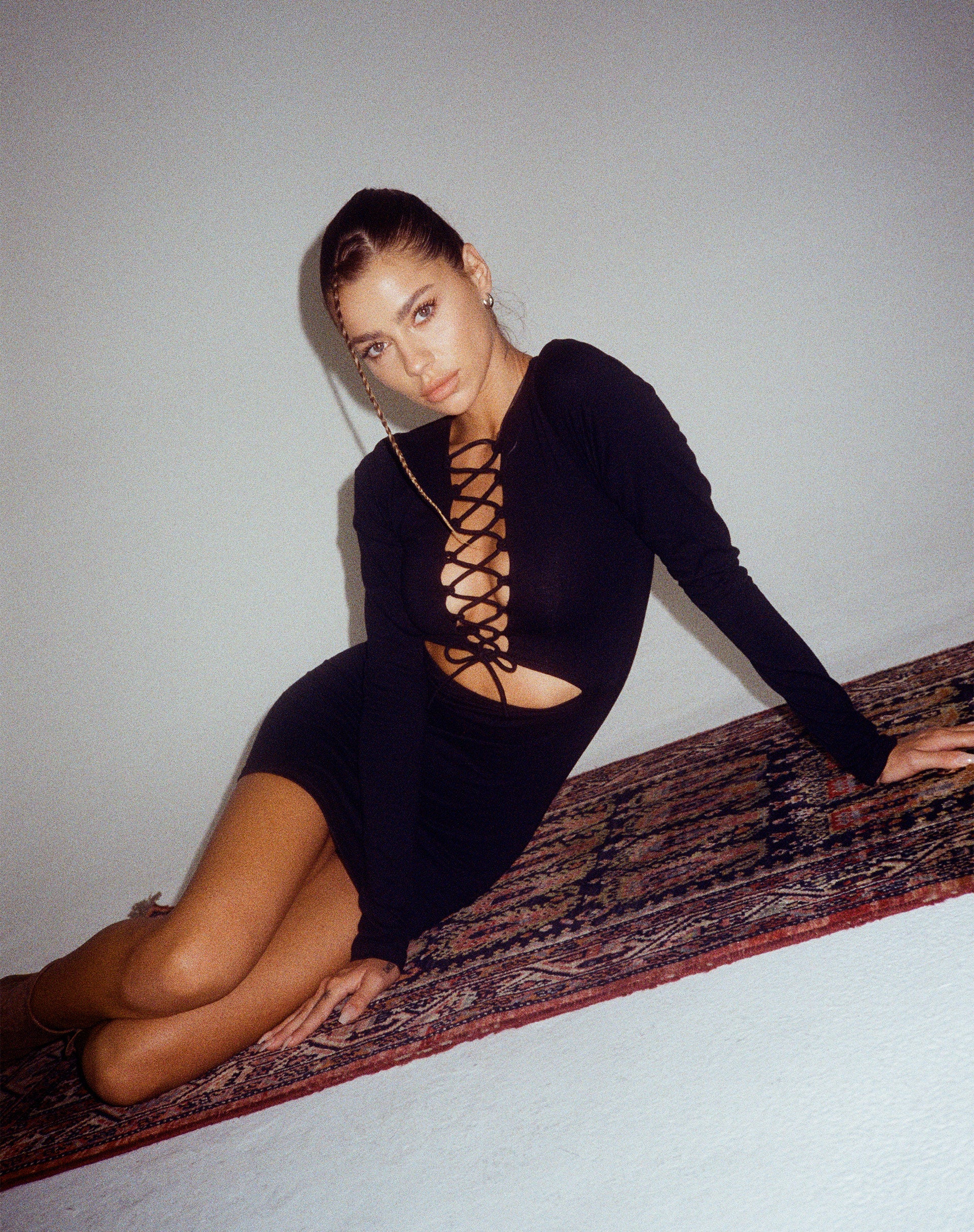 Modita Mini Dress in Lycra Black - Awmao