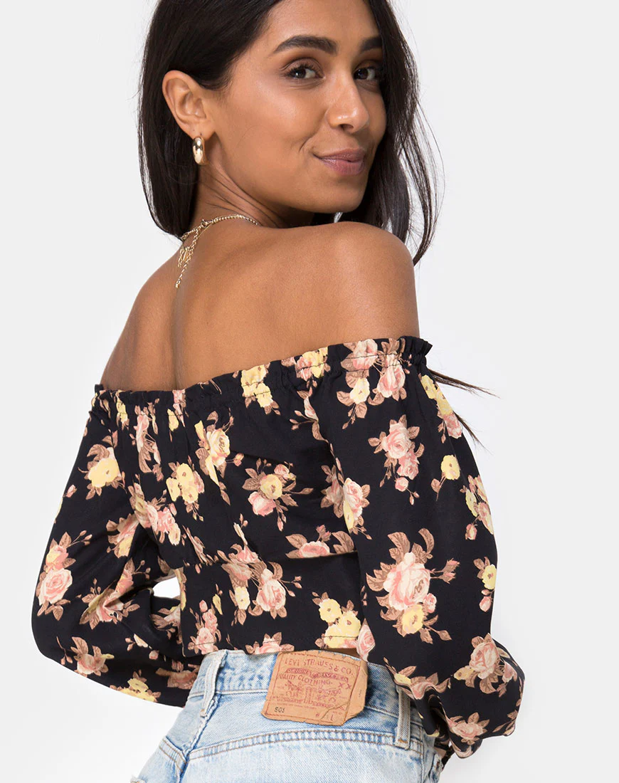 Aneca Off The Shoulder Top in Antique Rose Black - Awmao