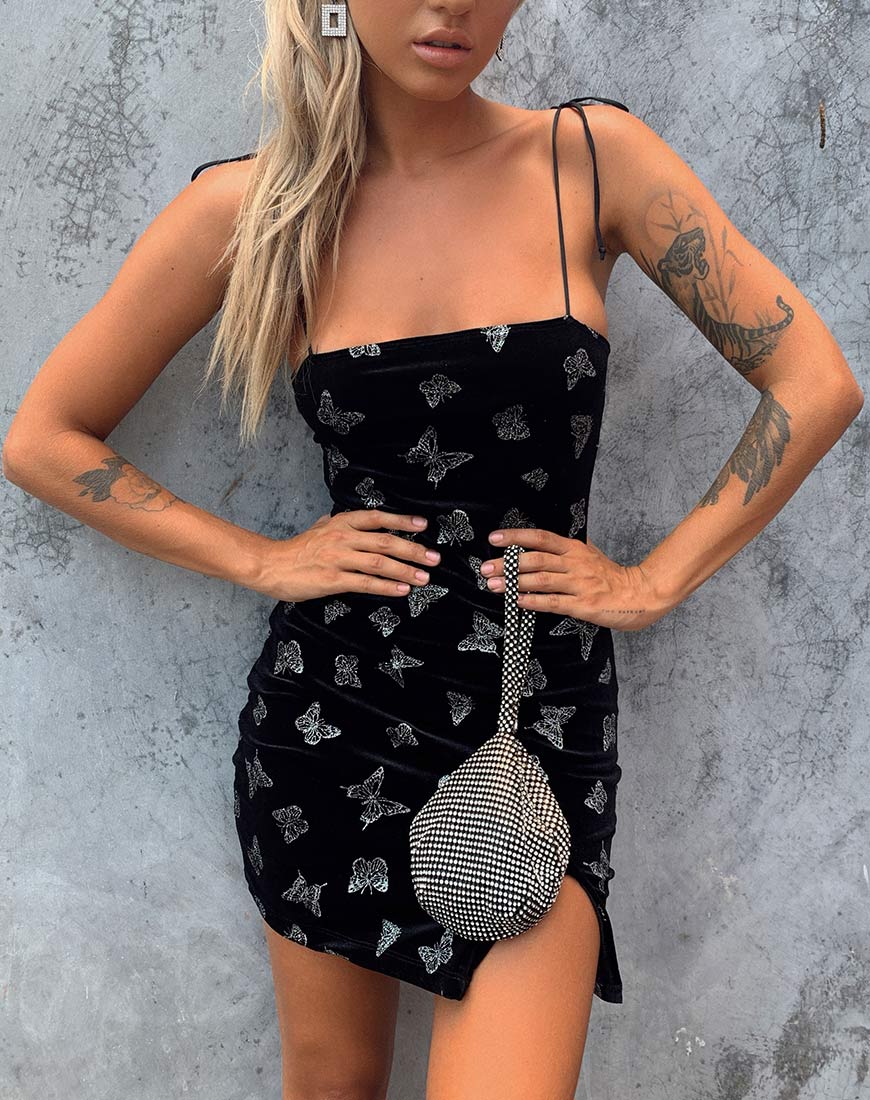 Verso Dress in Black with Glitter Butterfly - Awmao