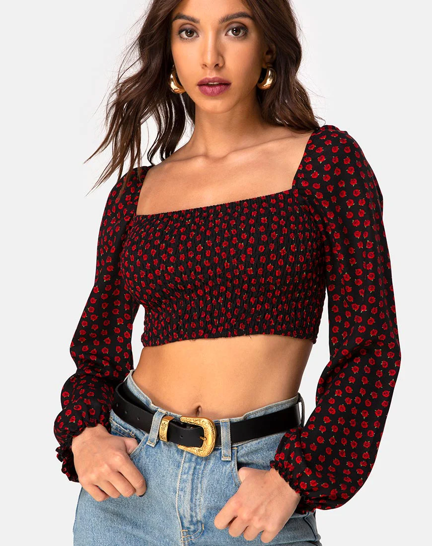 Elina Top in Dotty Rose Black - Awmao