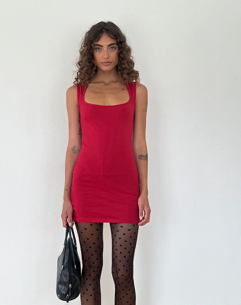 Jinsuen Bodycon Mini Dress in Adrenaline Red - Awmao