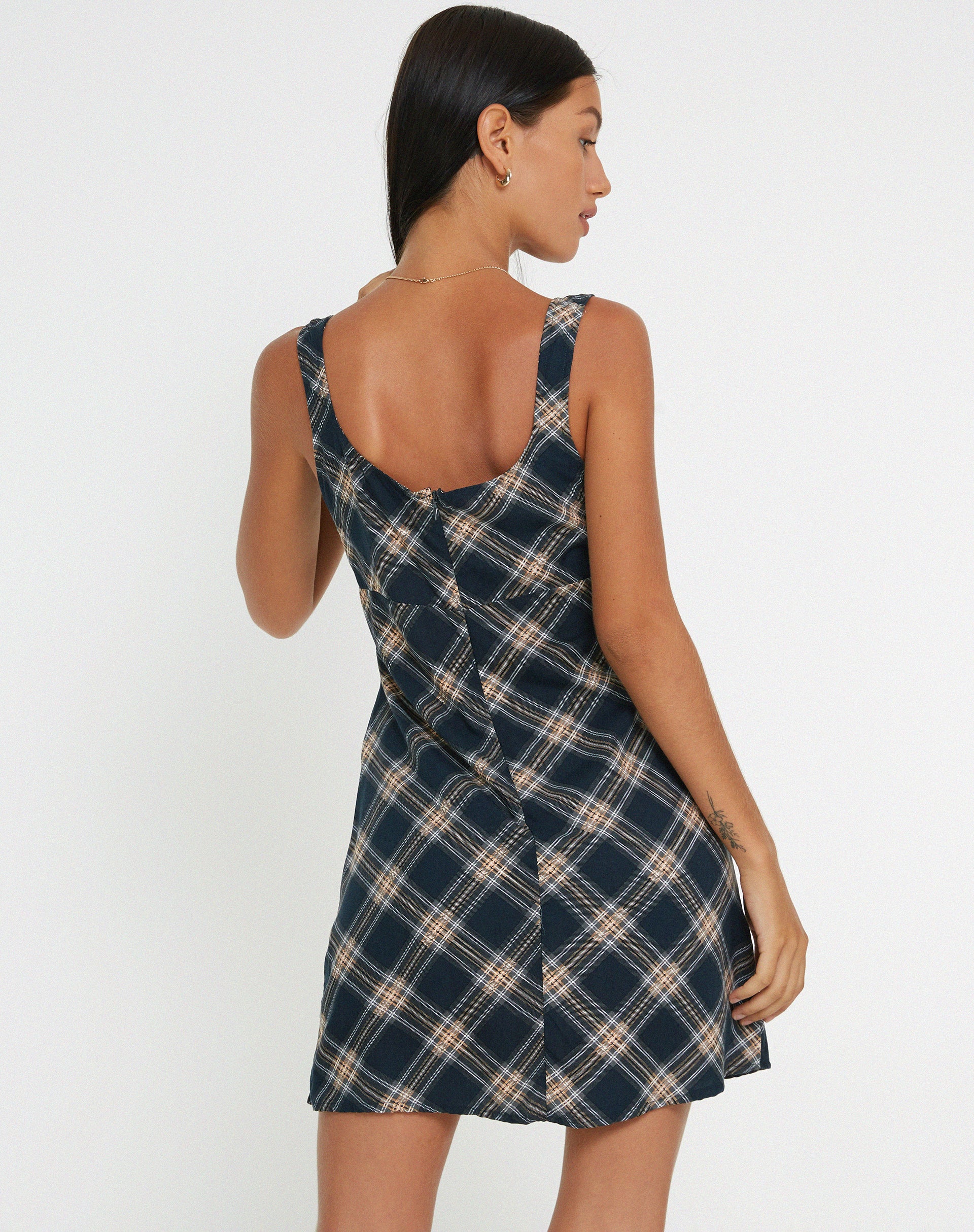 Mehra Slip Dress in 20's Check Black and Grey - Awmao