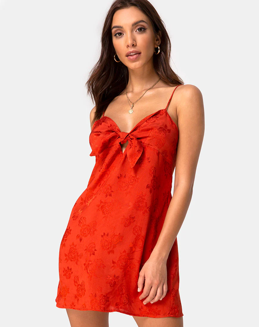 Roppan Slip Dress in Satin Rose Rust - Awmao