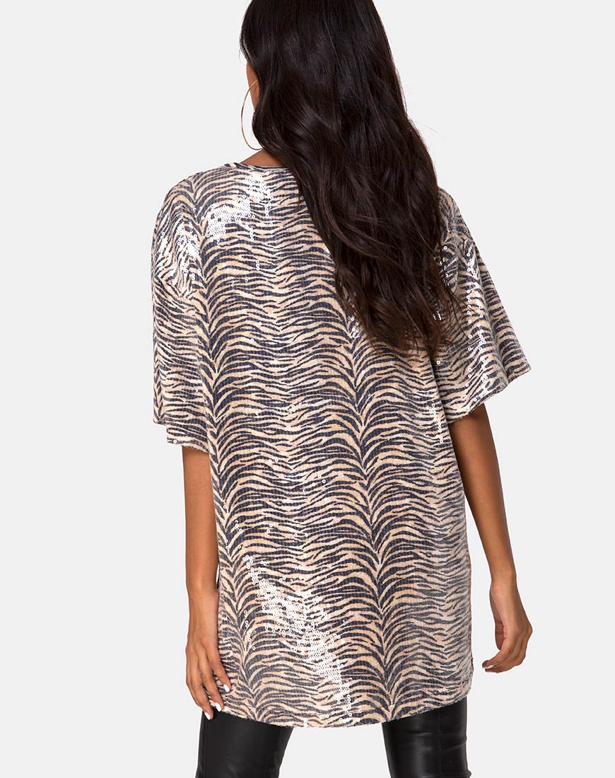 Sunny Kiss Oversize Tee in Tiger Clear Sequin - Awmao