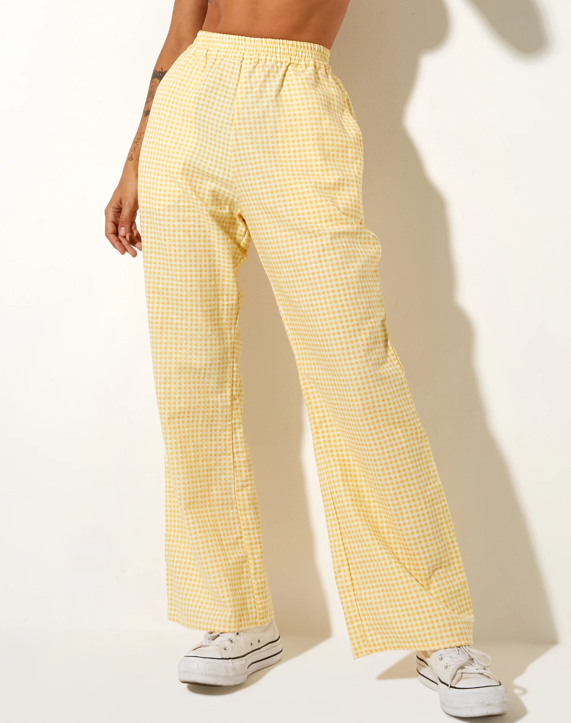 Yara Trouser in Lemon Gingham Yellow - Awmao