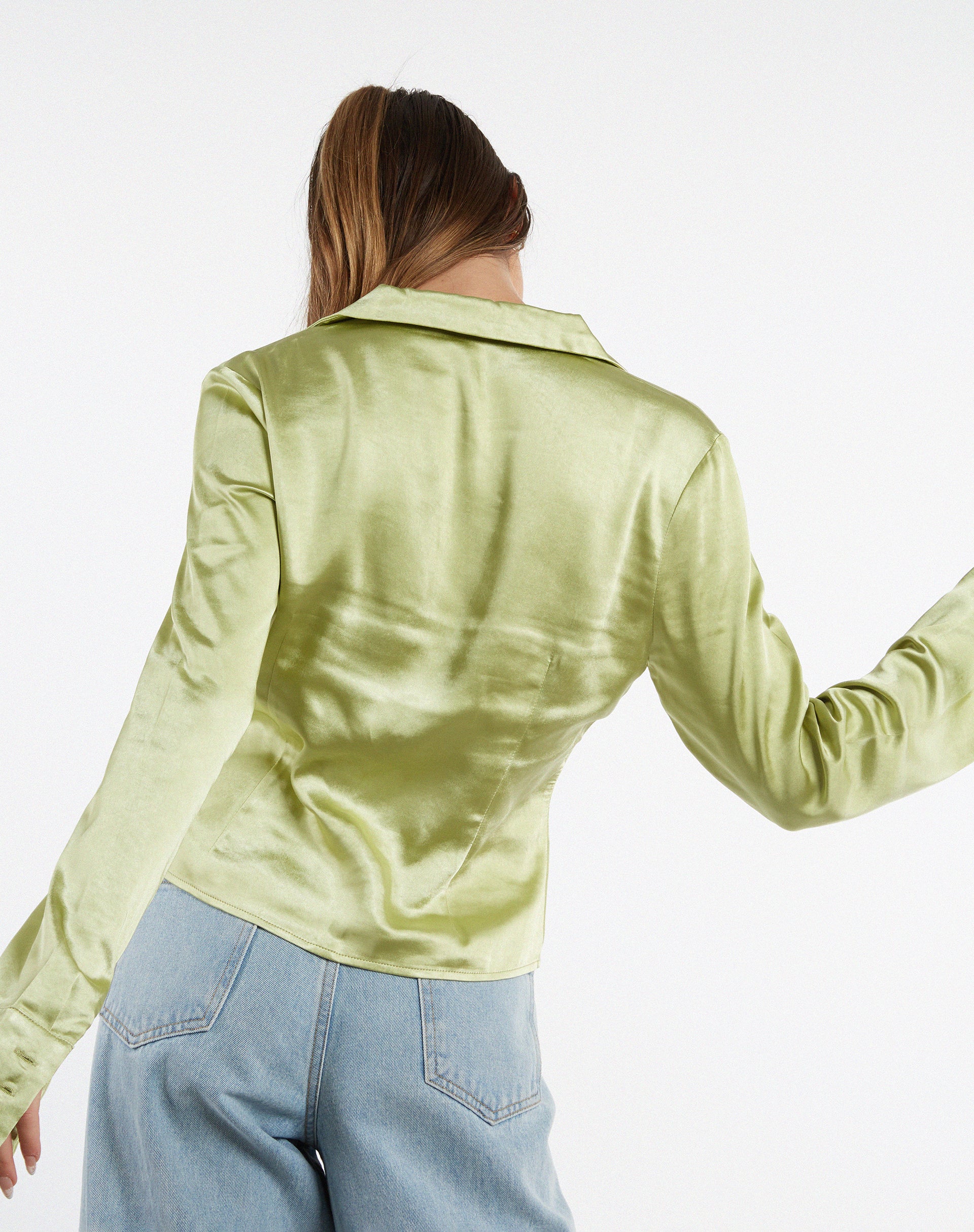 Edzia Shirt in Satin Nile Green - Awmao