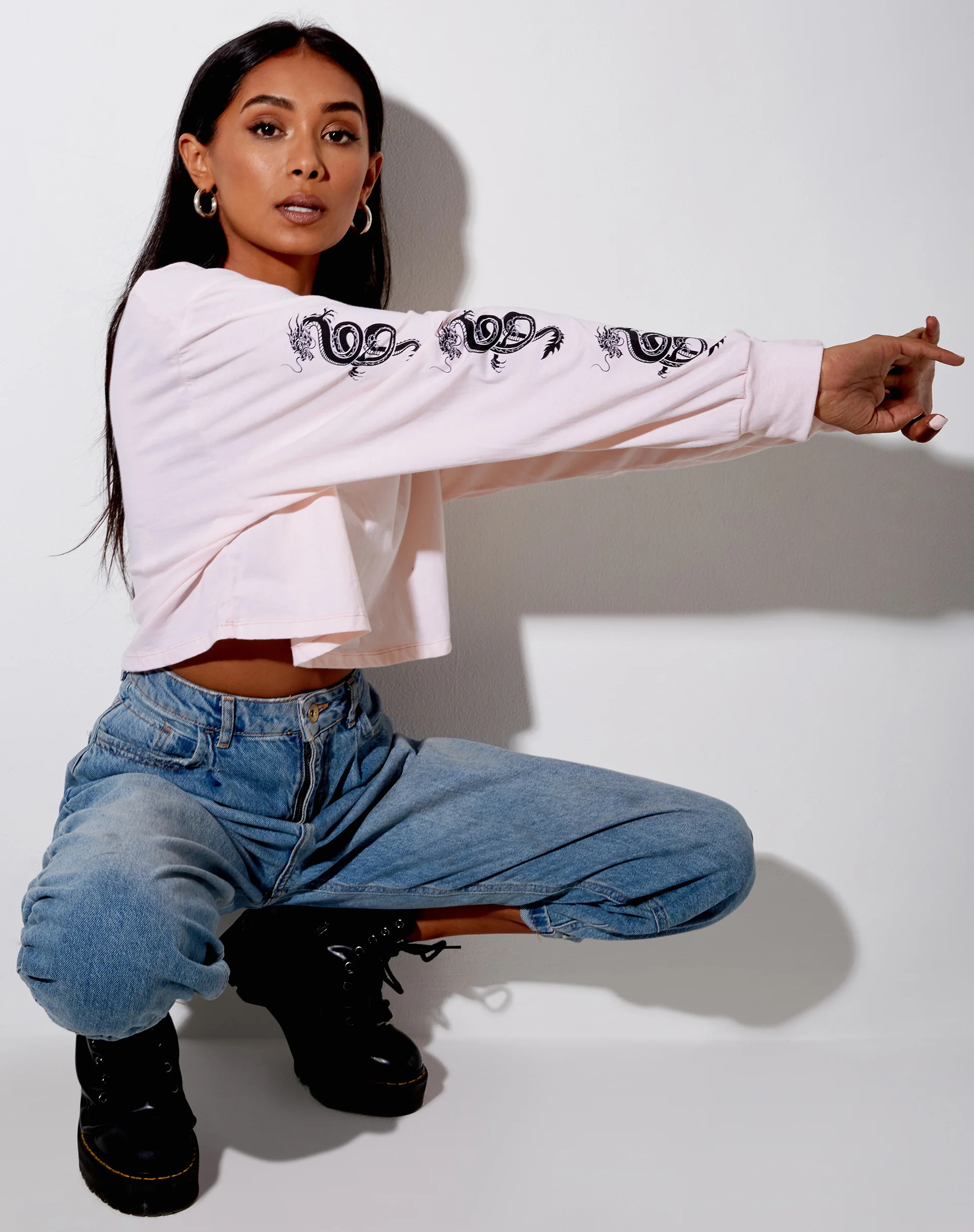 Boli Crop Tee in Blush Pink Dragon - Awmao