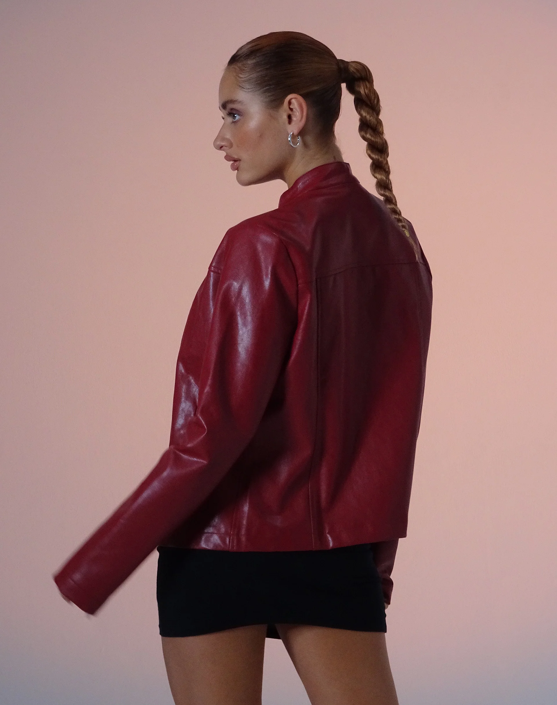 Olivia Jacket in PU Blood Red - Awmao