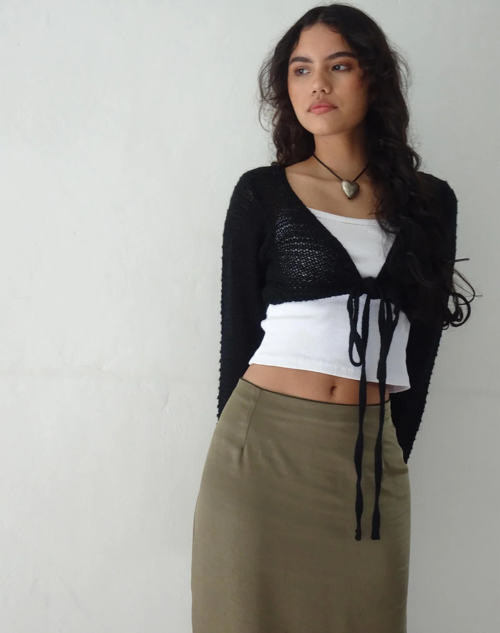 Nocta Long Sleeve Crop Top in Weave Knit Black - Awmao
