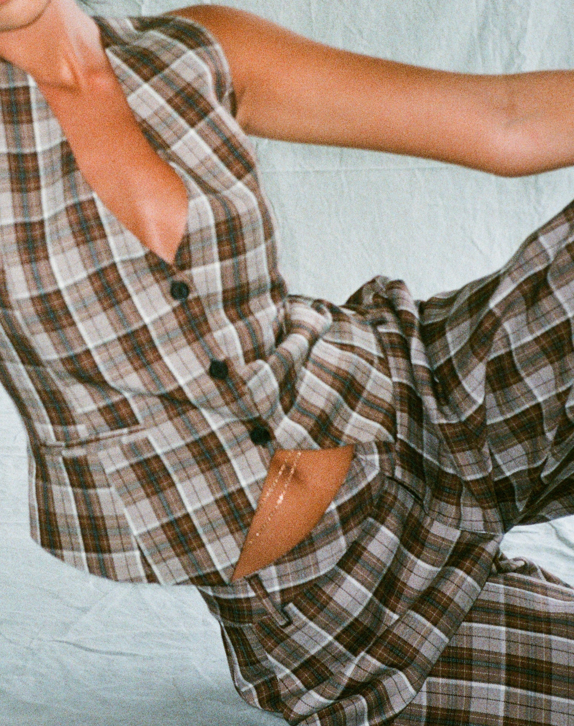 Motel X Olivia Neill Vistana Vest in Check Tan Brown - Awmao