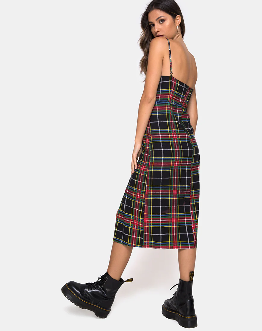 Kaoya Dress in Plaid Red Green Yellow Black - Awmao