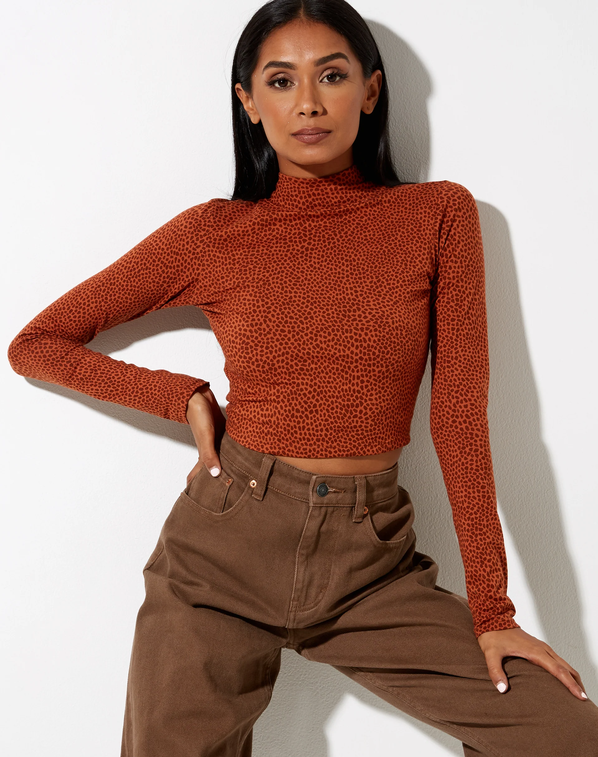 Quky Crop Top in Mini Croc Brown - Awmao