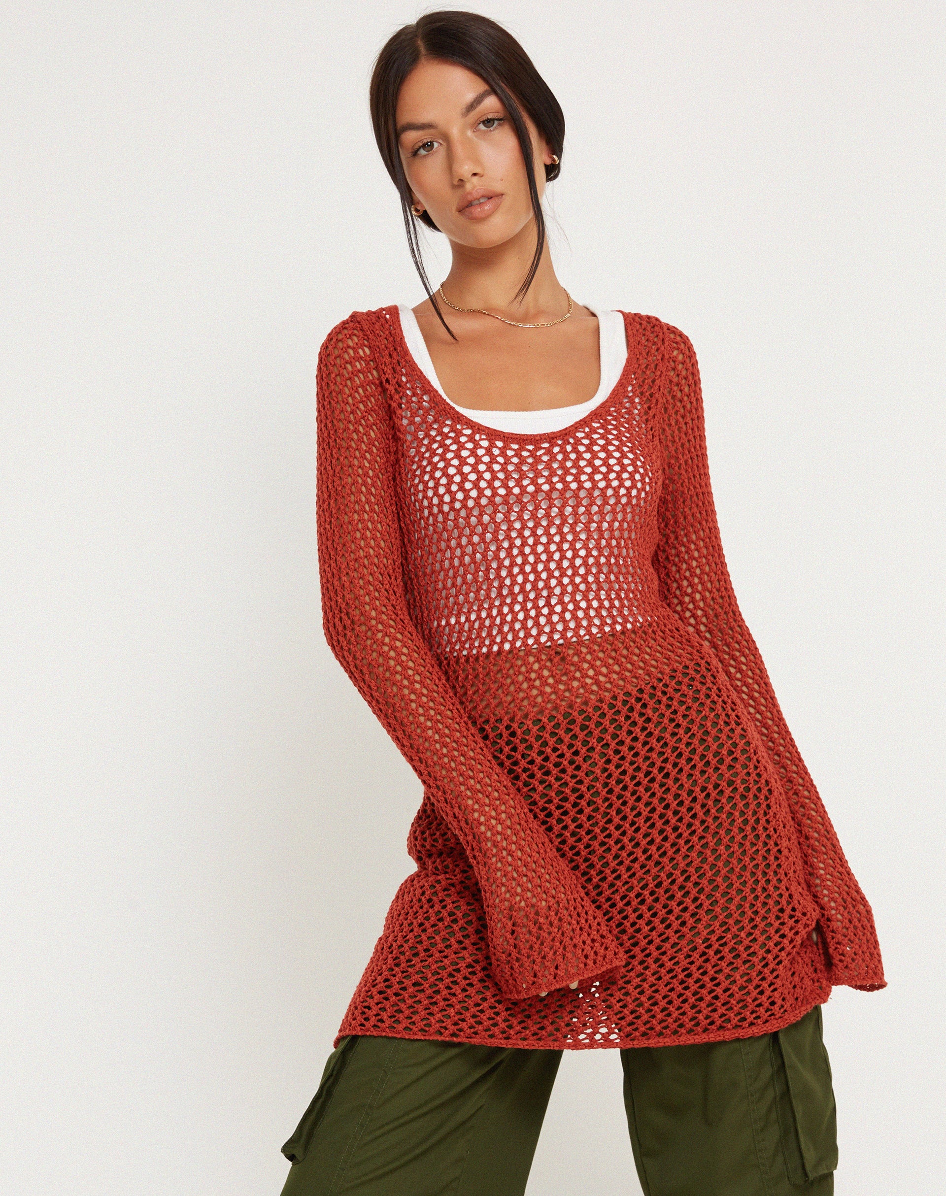 Juwita Mini Dress in Burnt Orange - Awmao