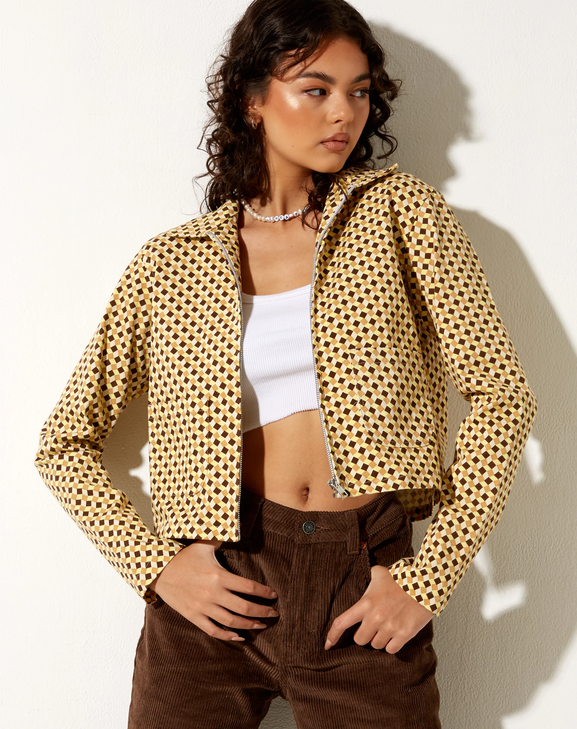 Mesha Jacket in Wavy Checker Yellow - Awmao
