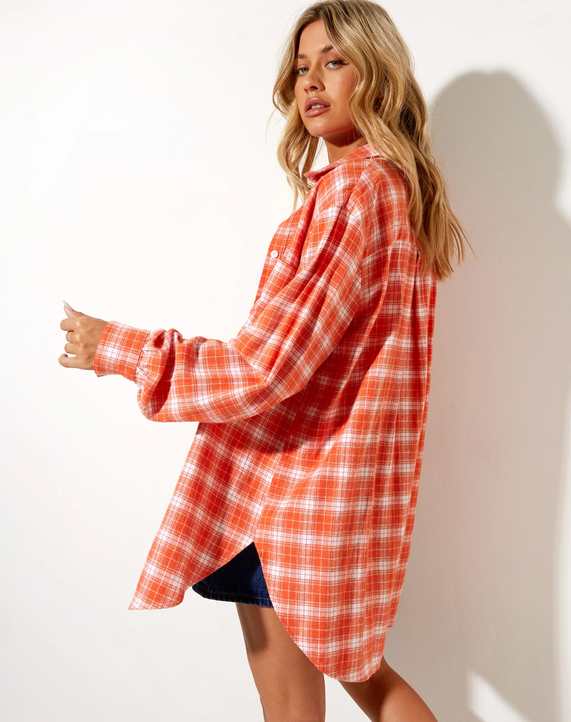 Gane Shirt in Check Orange White - Awmao