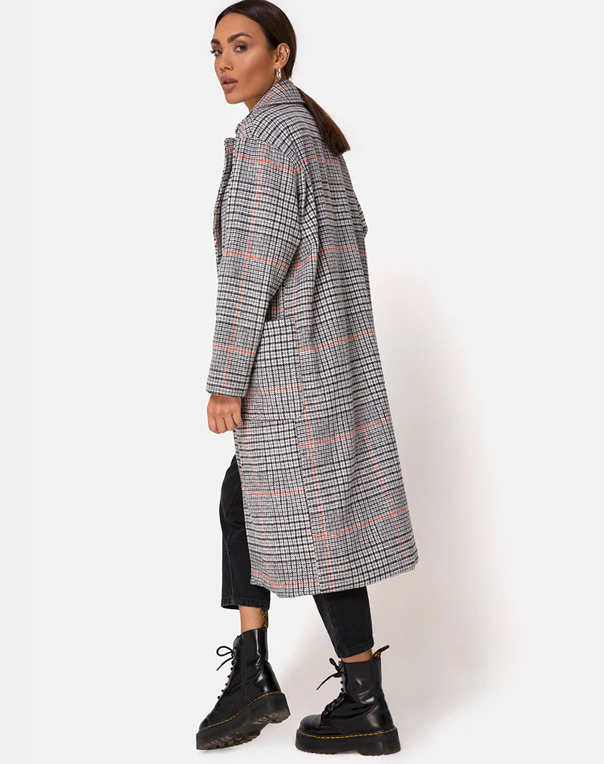 Glenn Duster Coat in Glenn Check Orange - Awmao