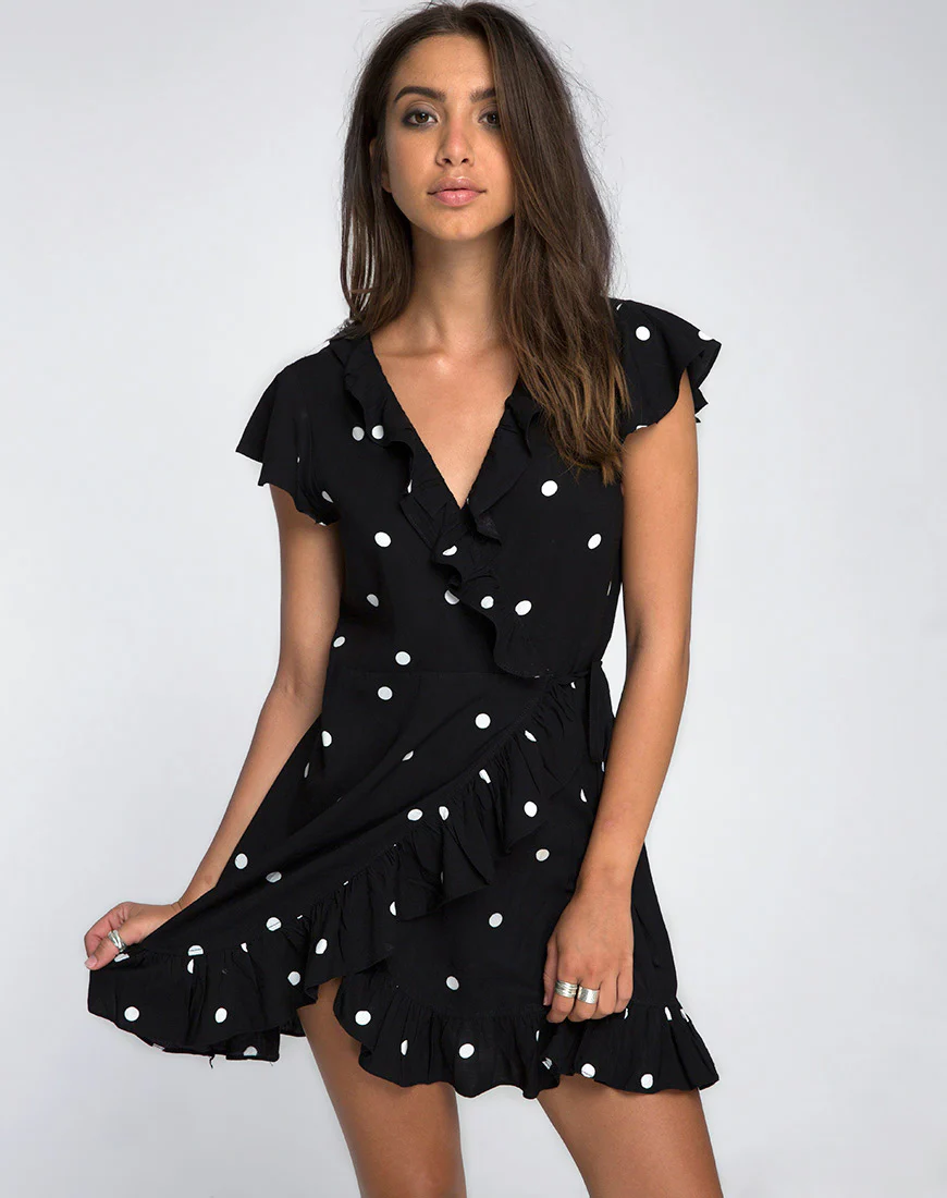 Rica Skater Dress in Black and White Polkadot - Awmao