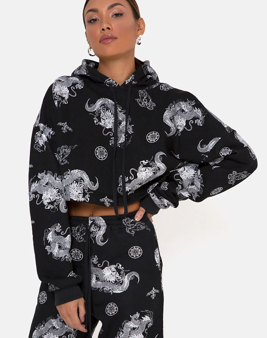 Roky Cropped Hoody in Dragon Black - Awmao