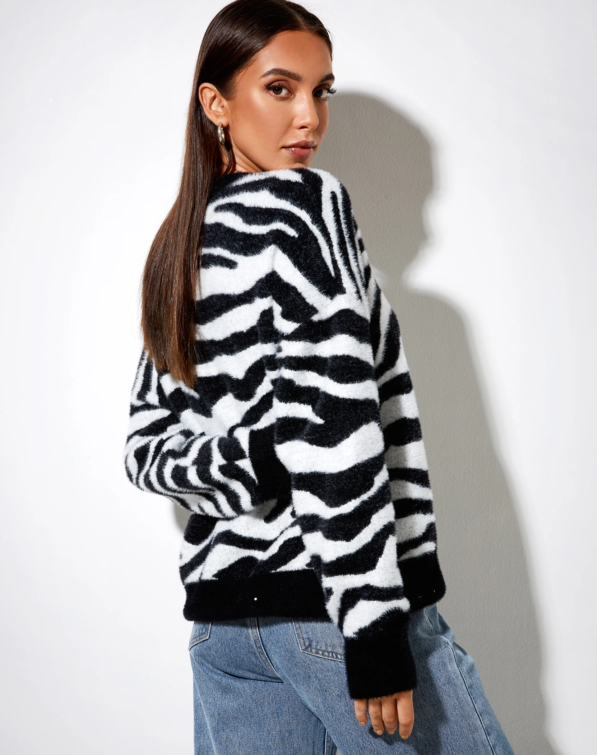 Eleni Jumper in Knit Zebra Black and White - Awmao