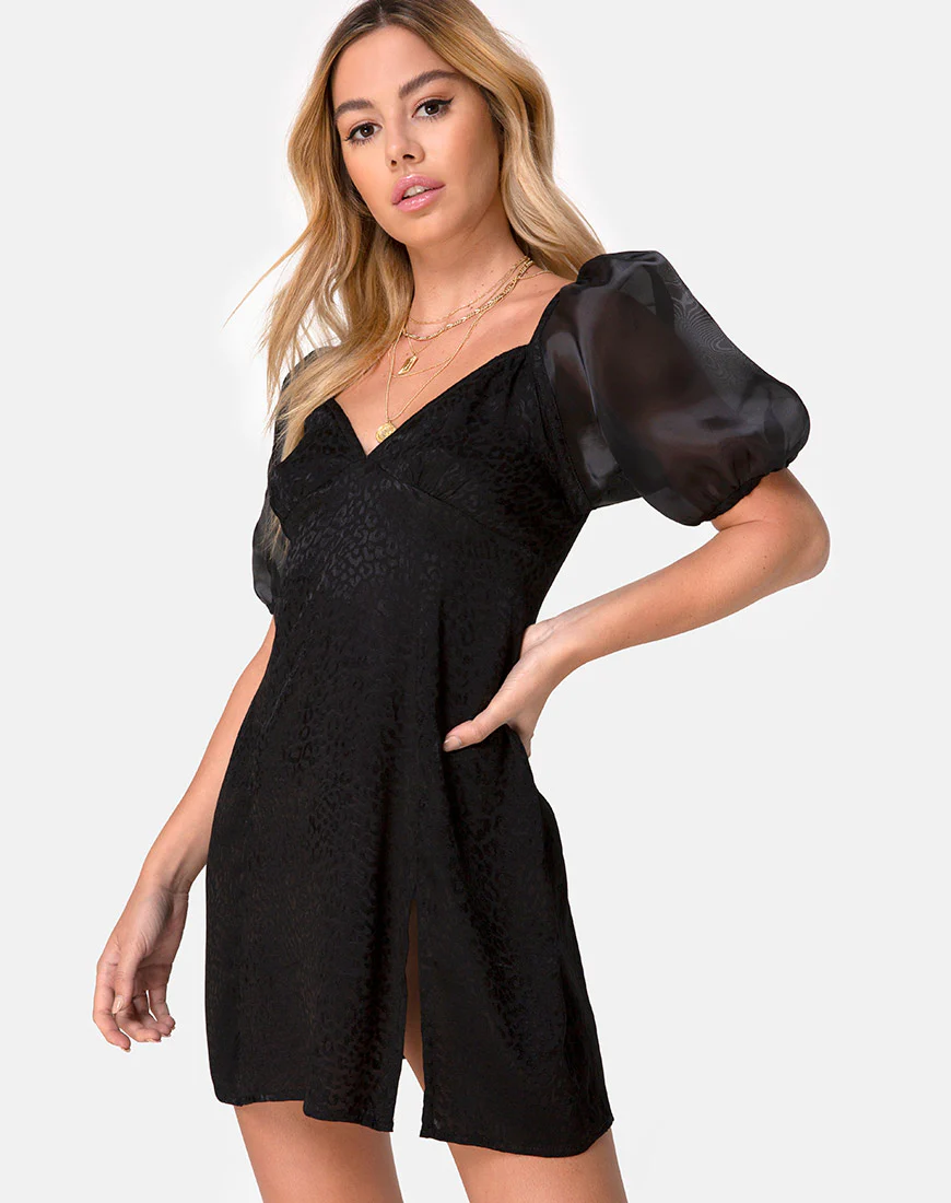 Espera Dress in Satin Cheetah Black - Awmao