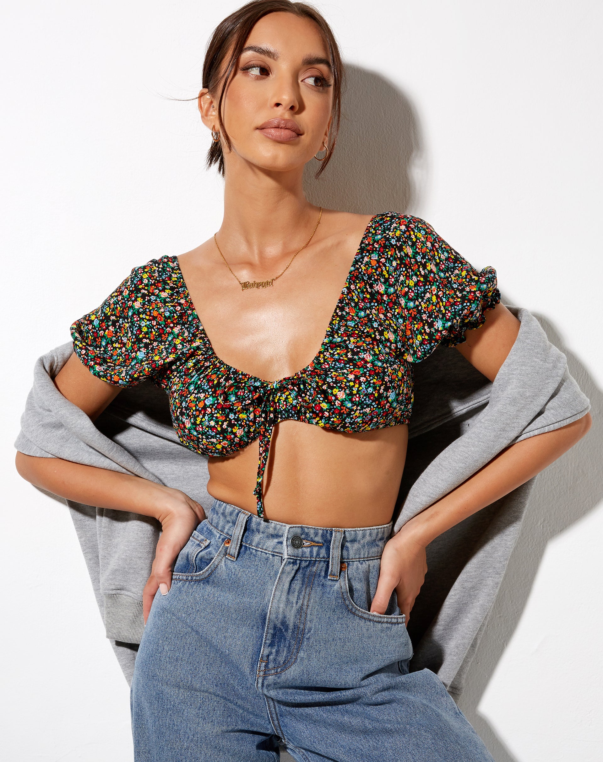 Haenji Crop Top in Kenny Floral - Awmao