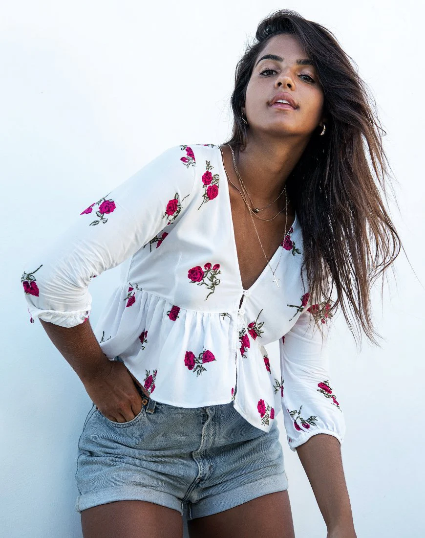 Mosca Plunge Top in Grunge Rose Ivory - Awmao