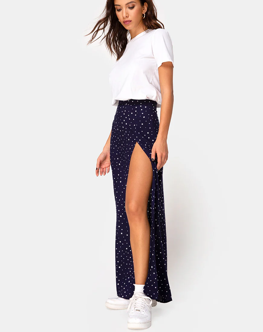 Shayk Maxi Skirt in Starstruck Navy - Awmao