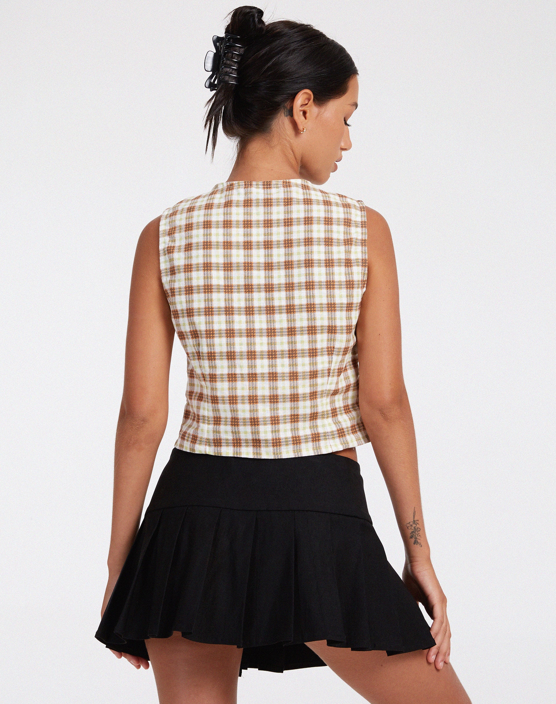 Ley Top in Yellow and Brown Check - Awmao