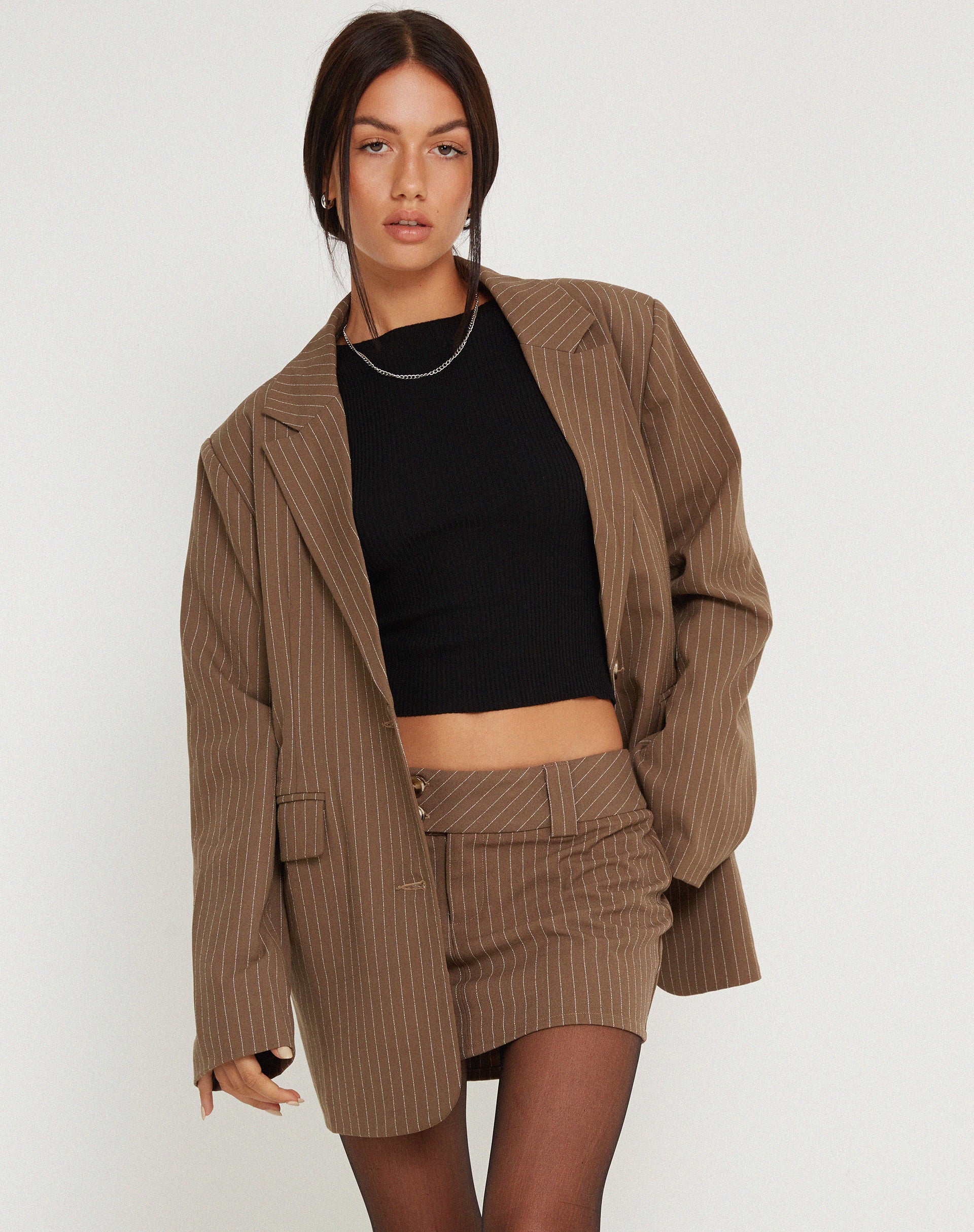 Maiwa Blazer in Pinstripe Brown - Awmao