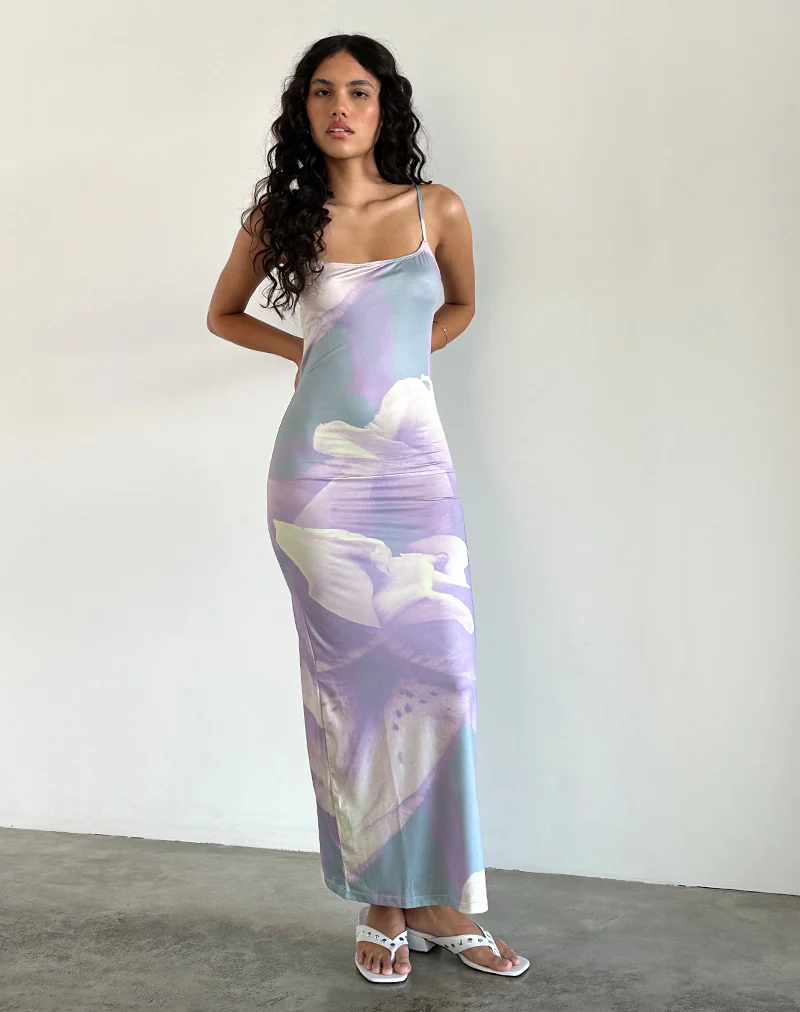 Norila Cami Maxi Dress in Slinky Orchid Petals Lilac - Awmao
