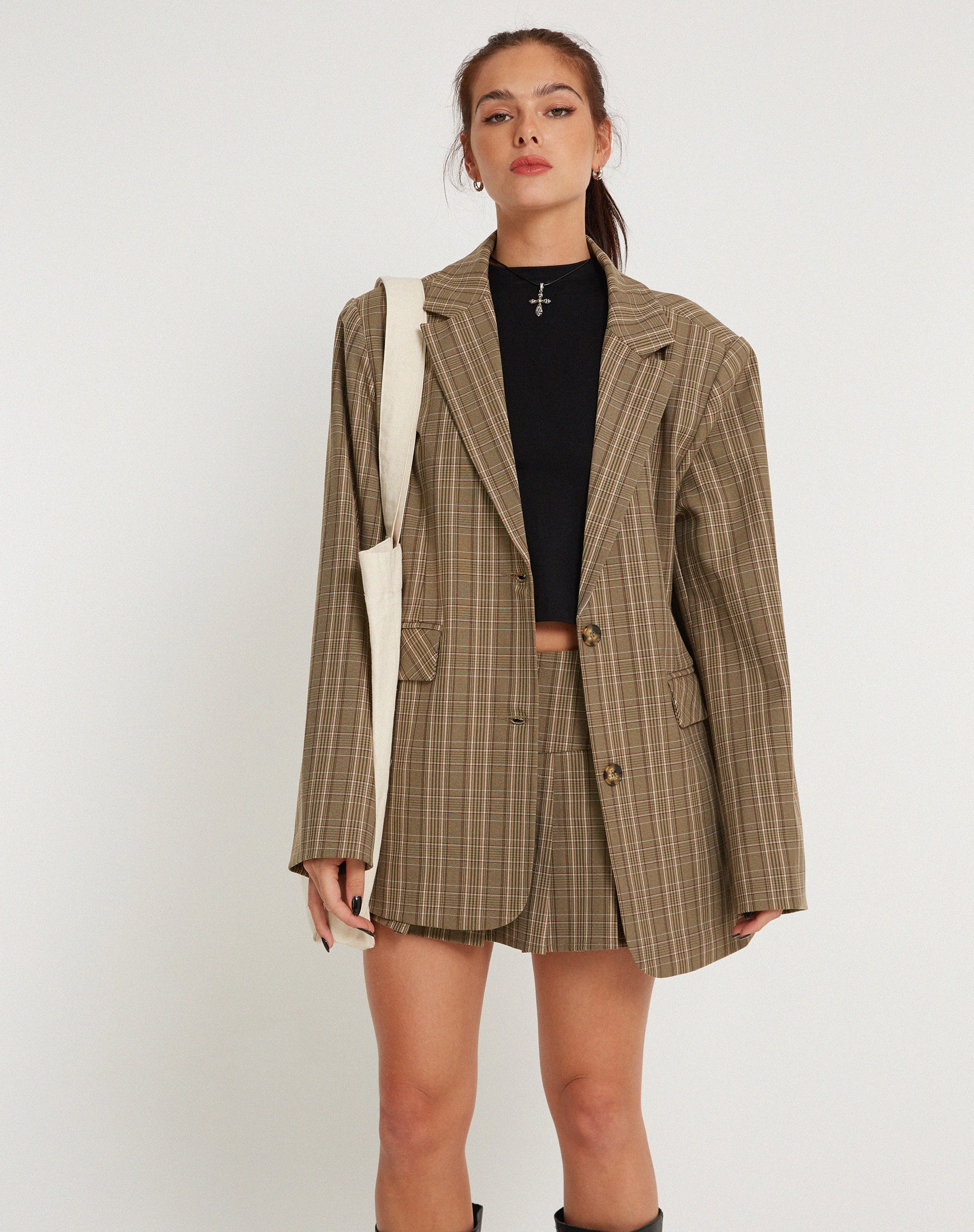 Maiwa Blazer in Check Brown - Awmao