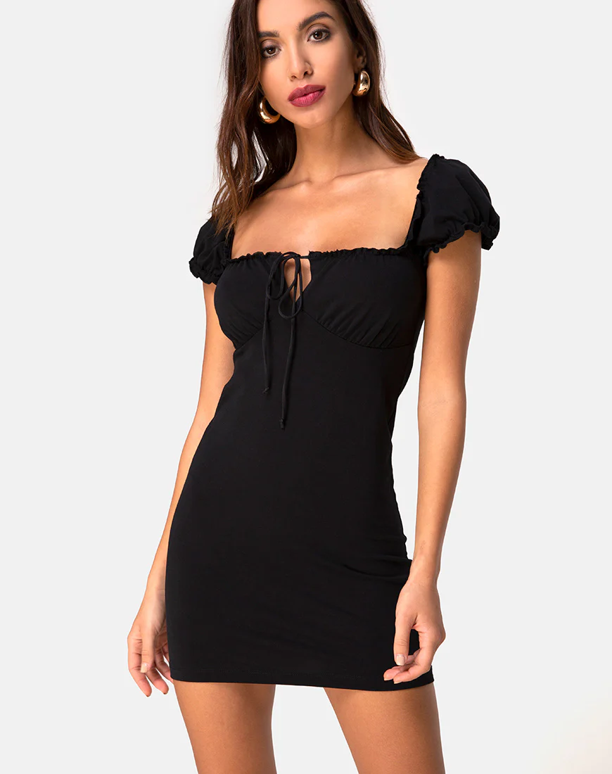 Gaina Dress in Black Jersey - Awmao