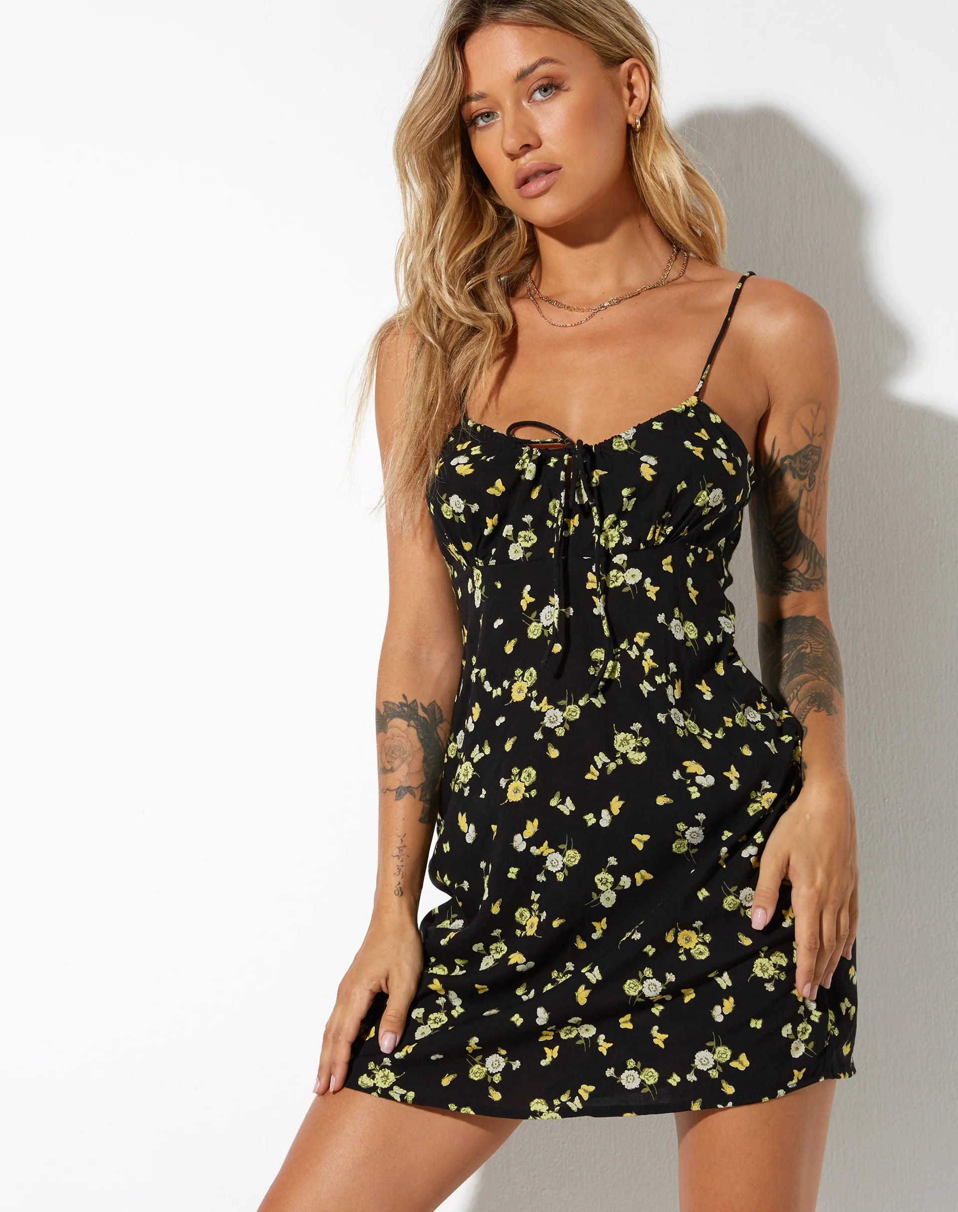 Kumala Slip Dress in Lemon and Lime Black - Awmao
