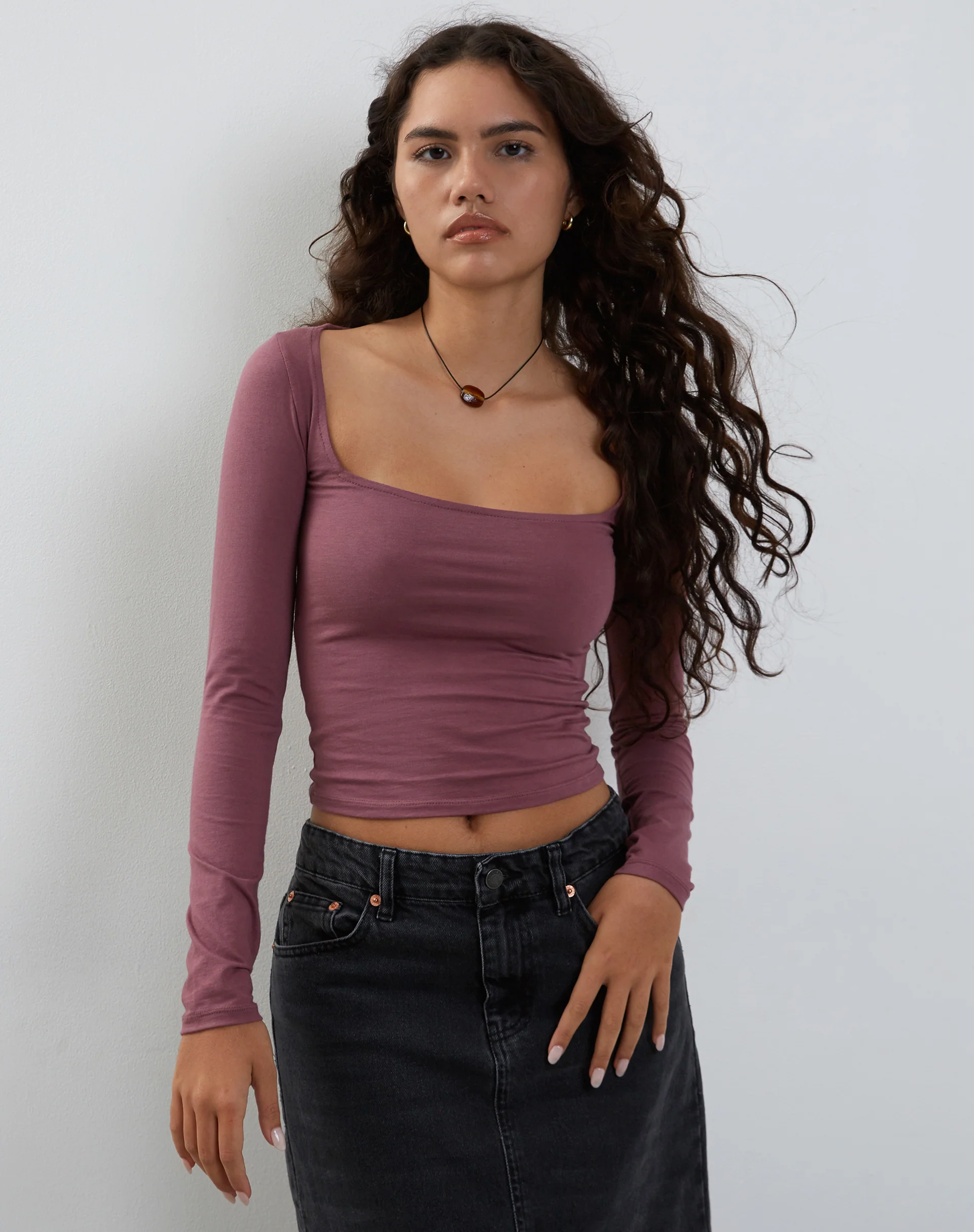 Quebon Long Sleeve Top in Mauve - Awmao