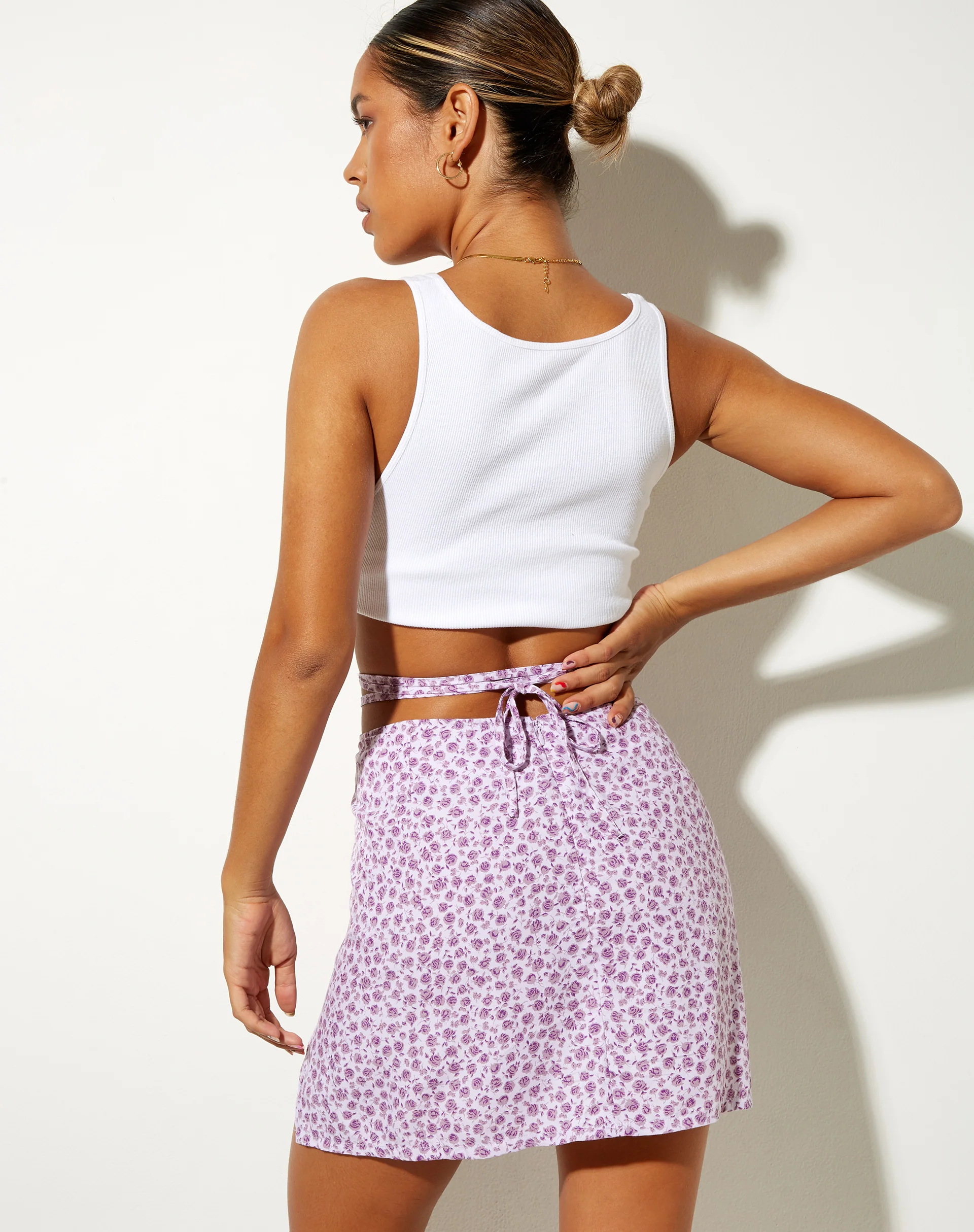 Linor Mini Skirt in Ditsy Rose Lilac - Awmao