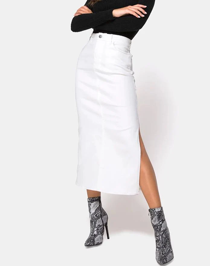 Lyra Midi Skirt in White - Awmao