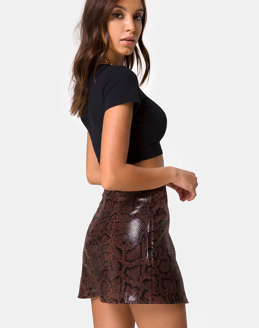 Wren Skirt in PU Snake Brown - Awmao