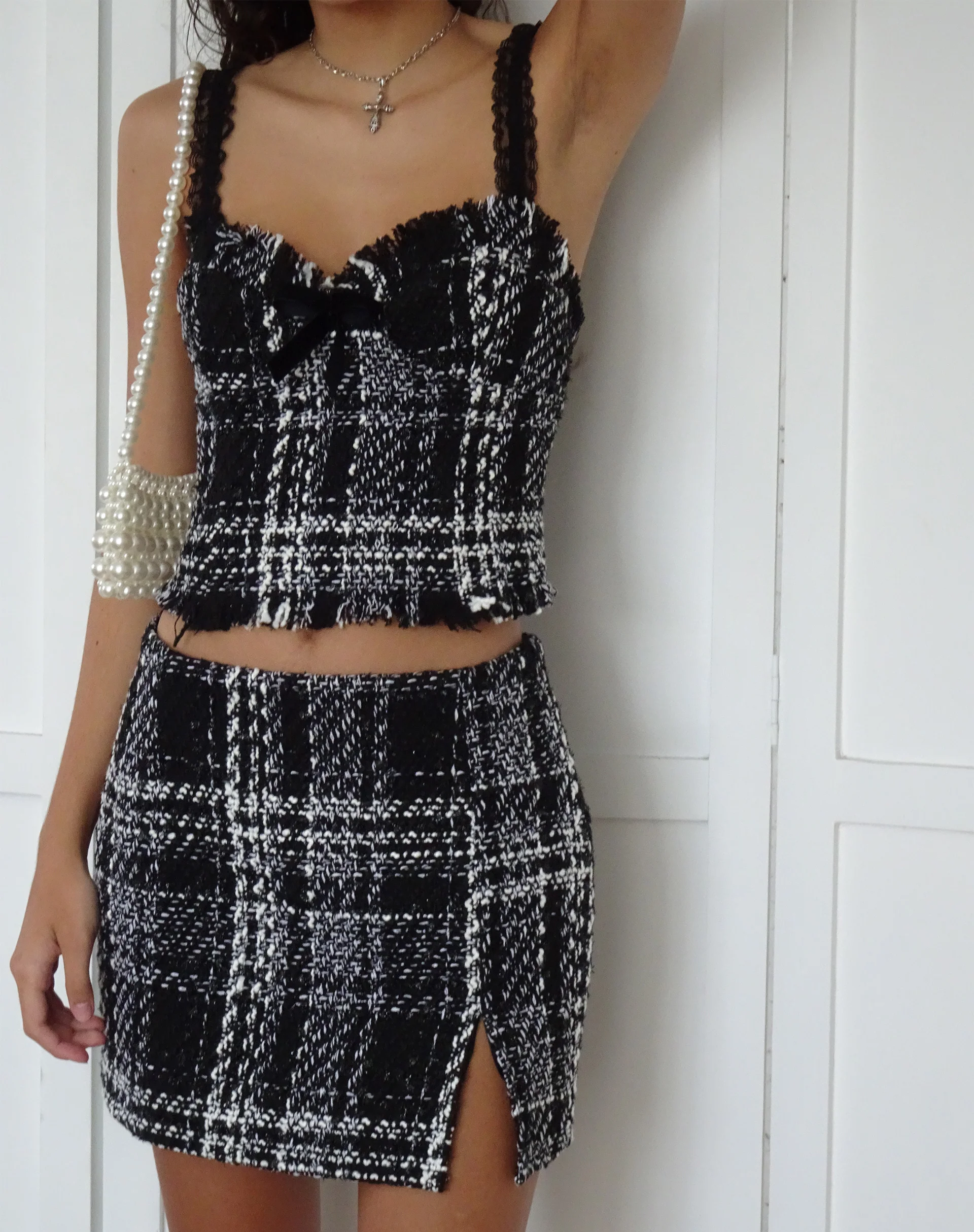 Evelix Cami Top in Check Black and White - Awmao