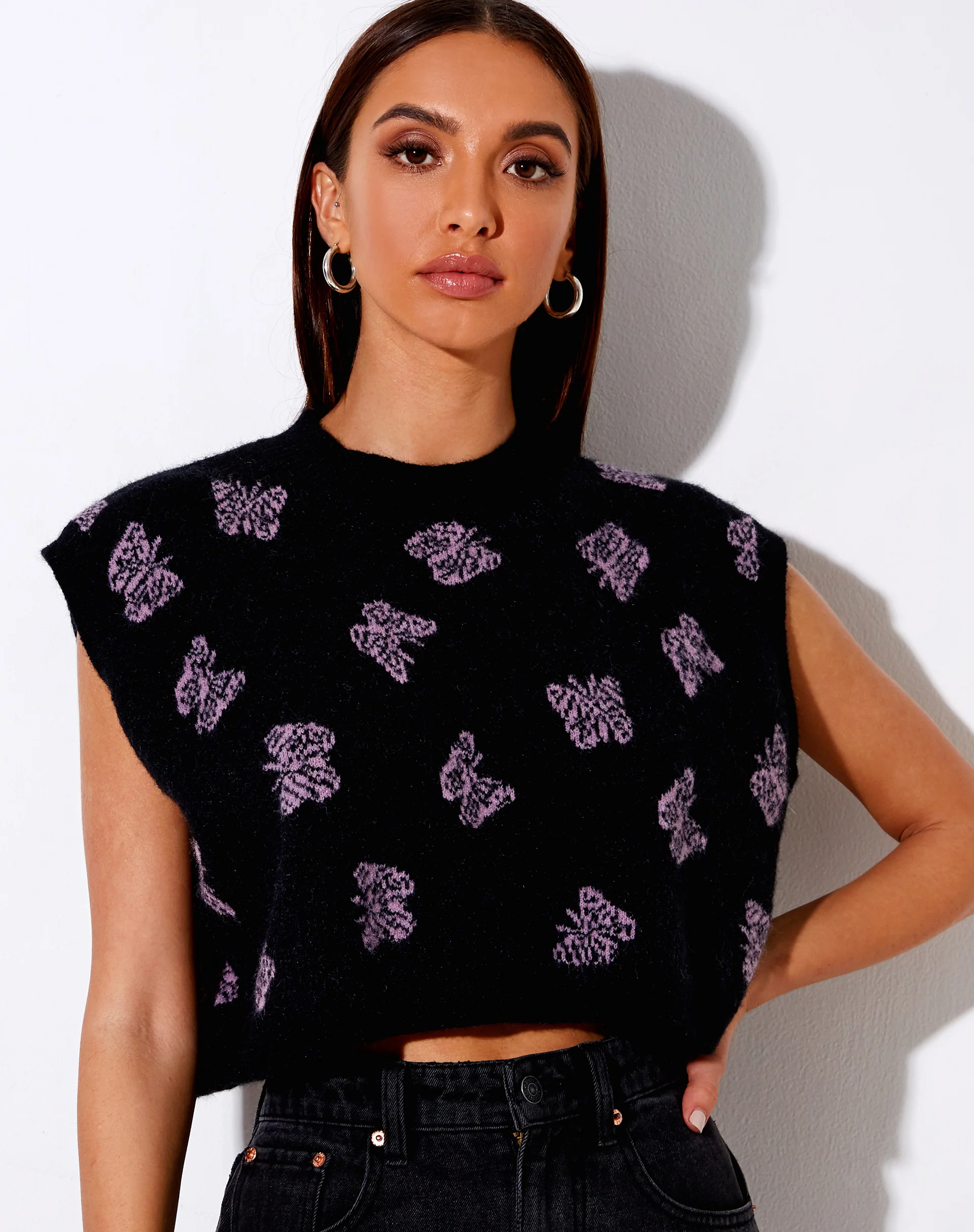 Zacha Jumper in Knit Butterfly Black and Purple - Awmao