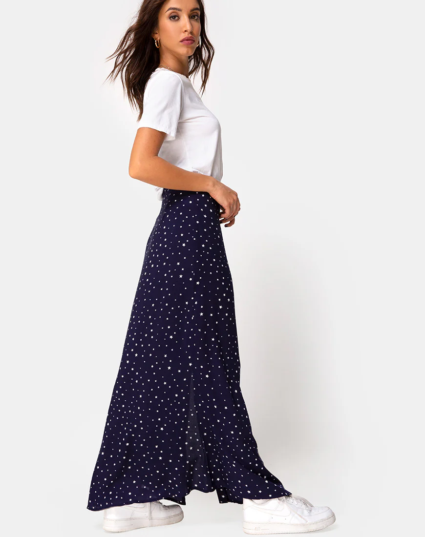 Shayk Maxi Skirt in Starstruck Navy - Awmao
