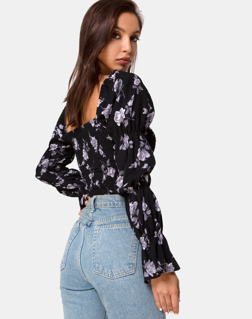 Velina Top in White Rose Black - Awmao