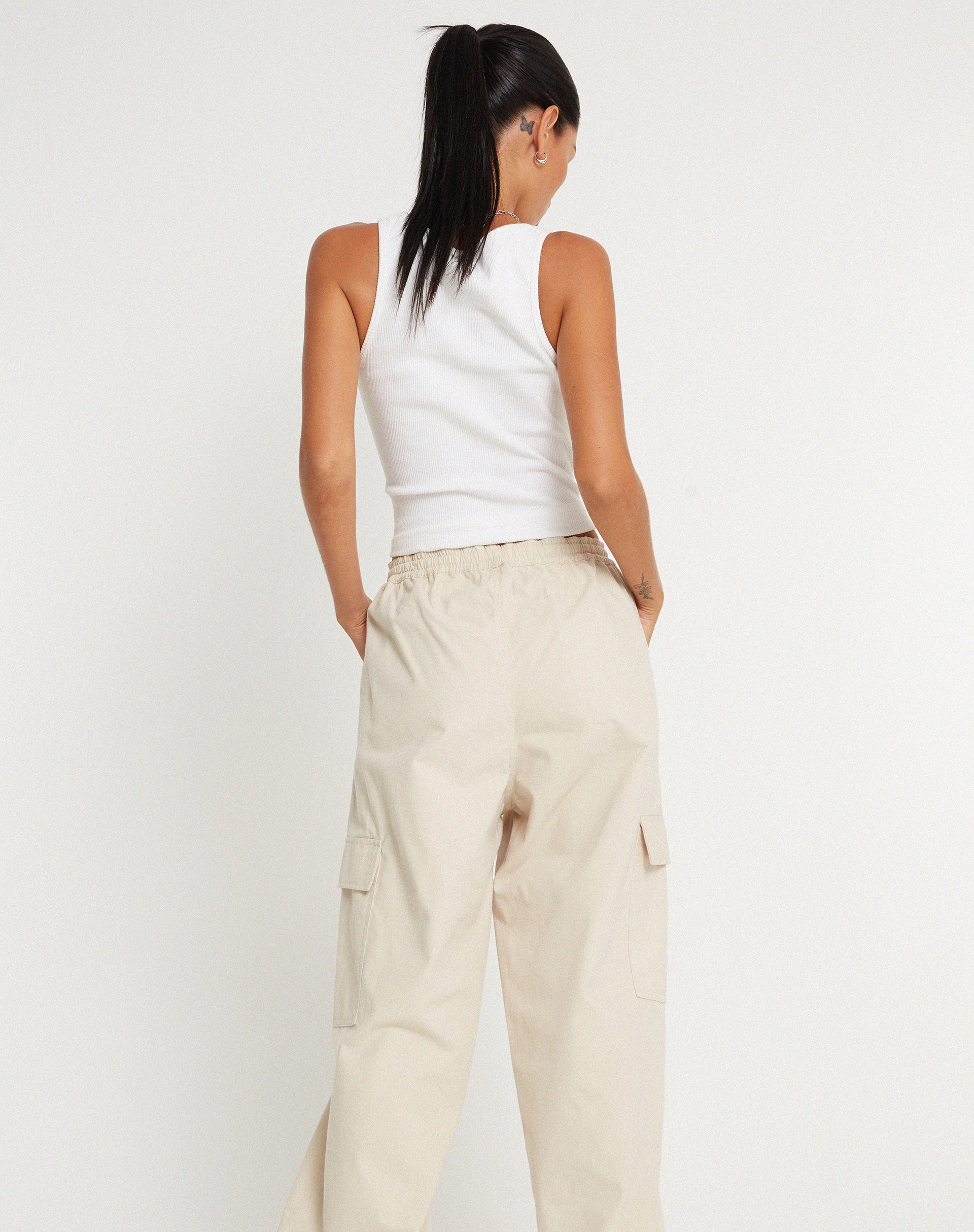 Geona Wide Leg Cargo Trouser in Ecru - Awmao