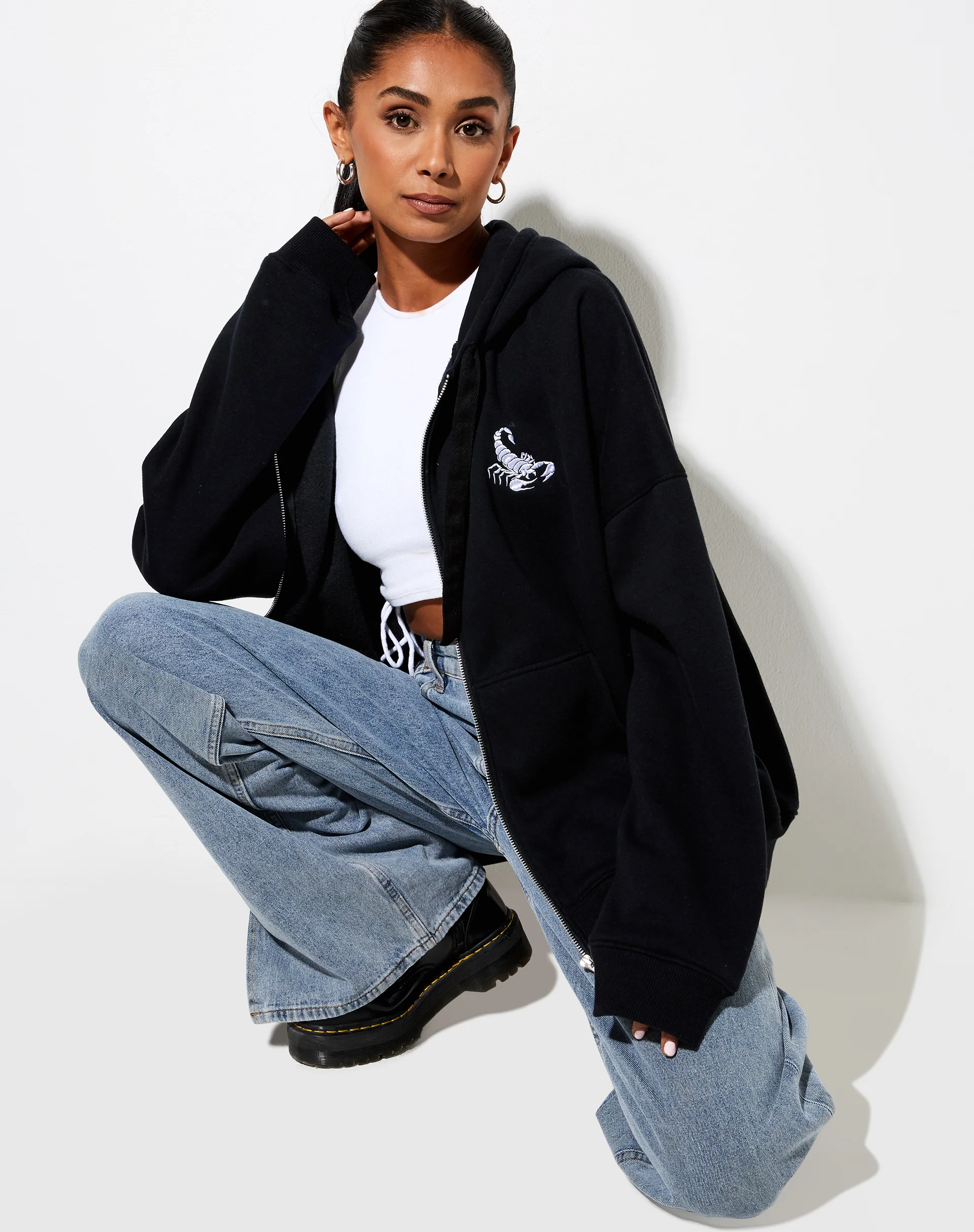 Hollack Hoodie in Black with White Scorpion Embro - Awmao