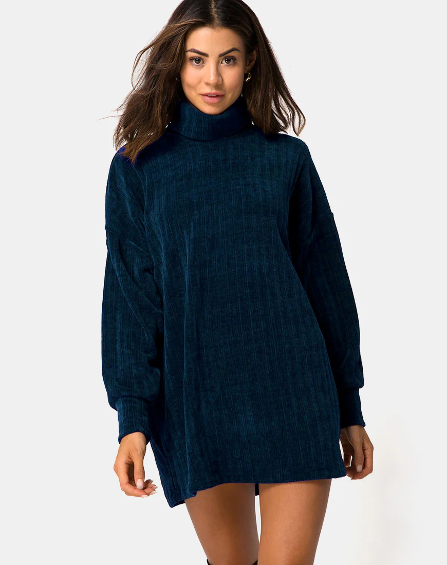 Neve Oversize Jumper Dress in Chenille Blue - Awmao