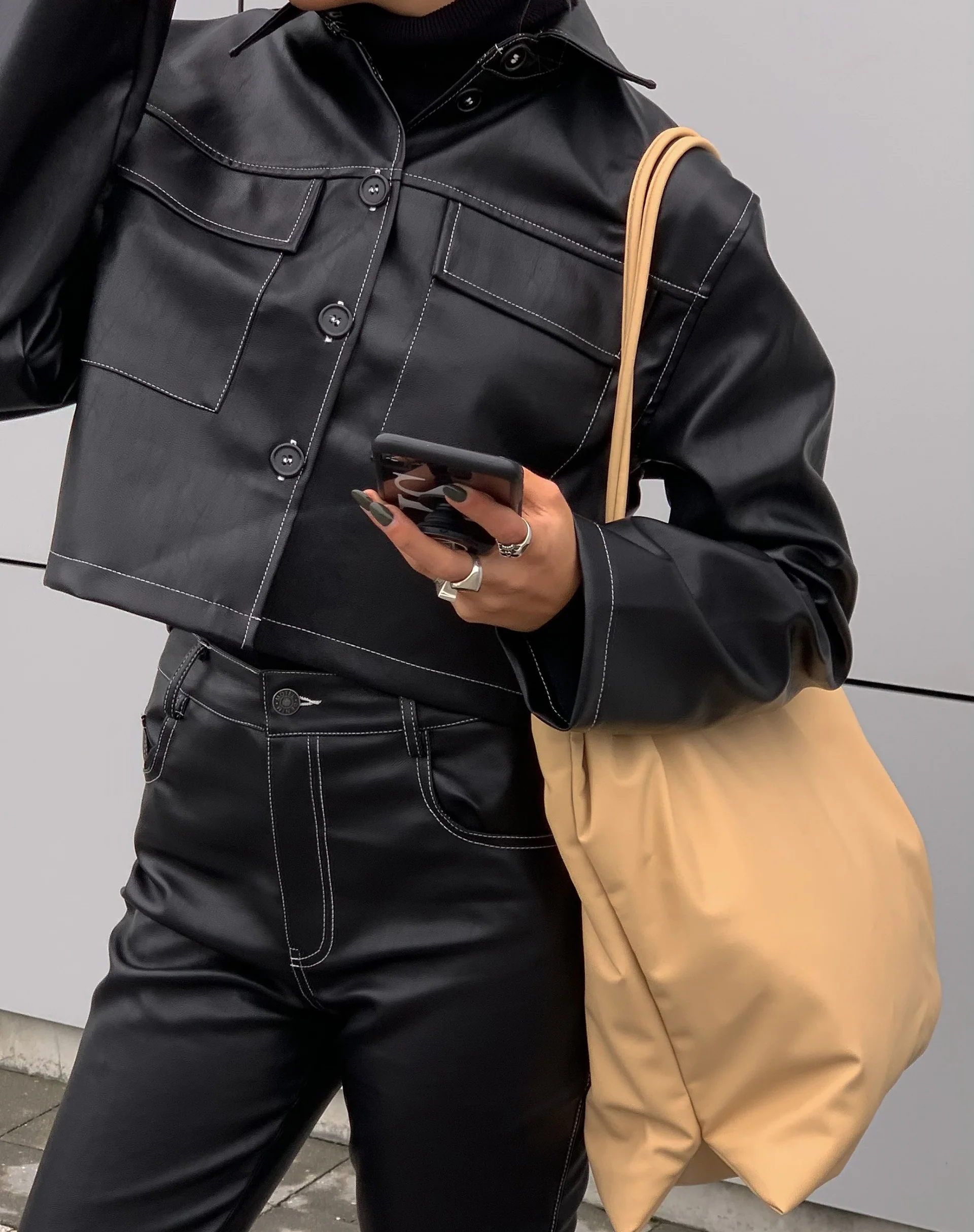 Jayla Shirt in PU Black with White Stitch - Awmao