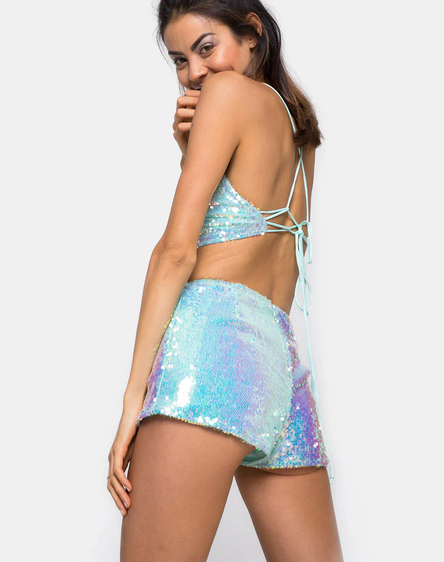 Crystal Short in Fishcale Sequin Candy Unicorn - Awmao