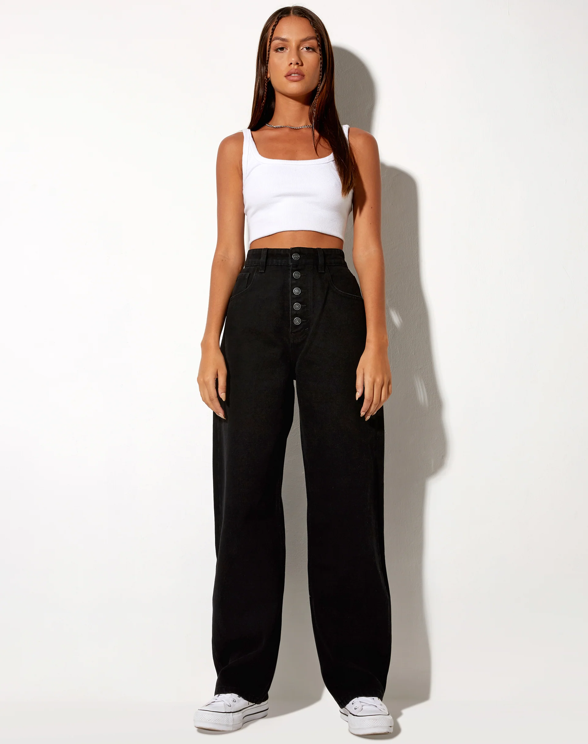 Exposed Button Parallel Jeans in Black Wash - Awmao