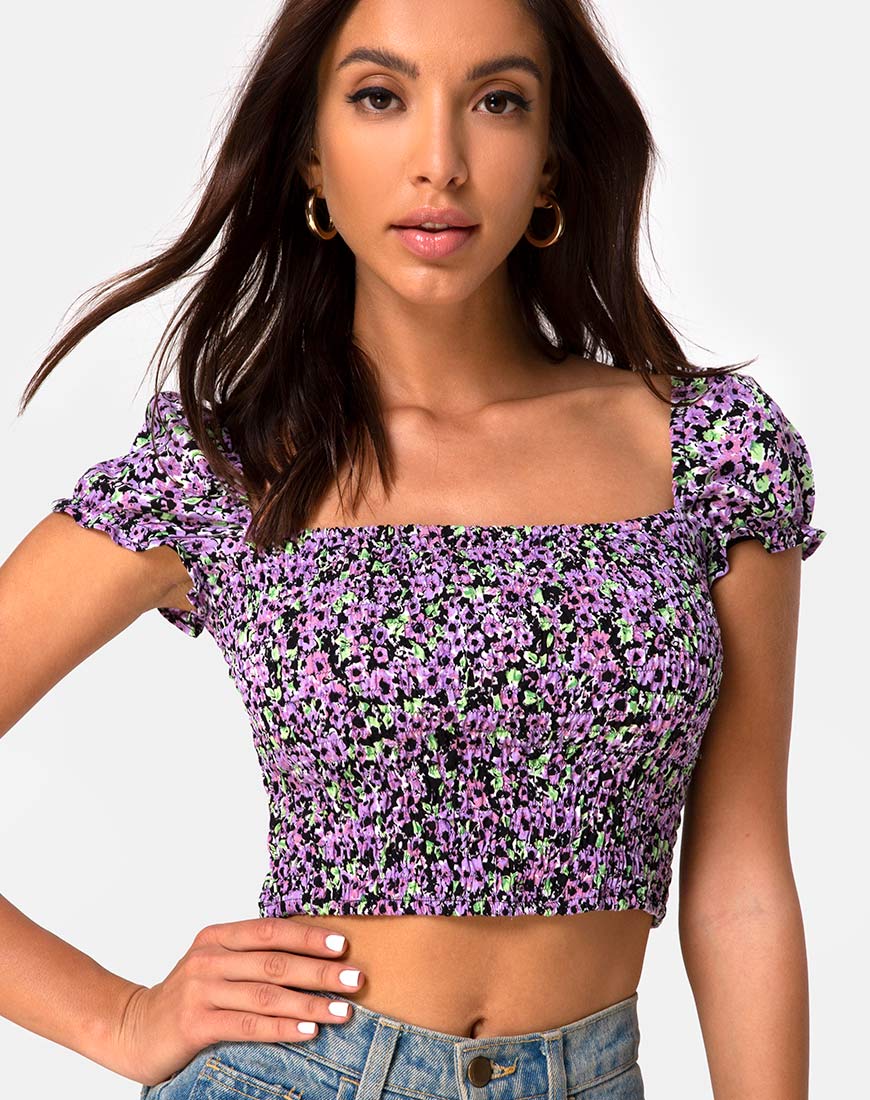 Elso Crop Top in Lilac Blossom - Awmao